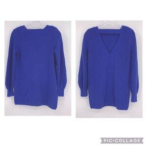 LOWEST Loft Sweater Cotton Blend Shaker Knit Open Back Blue Size S